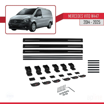 Compatible avec Mercedes Vito 3 (W447) 2014-2025 BASIC Model Barres de Toit Railing Porte-Bagages de Voiture Noir Aluminium 3 Barres