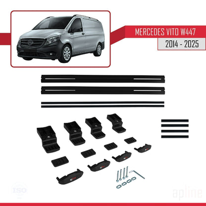 Compatible avec Mercedes Vito 3 (W447) 2014-2025 BASIC Model Barres de Toit Railing Porte-Bagages de Voiture Noir Aluminium 2 Barres