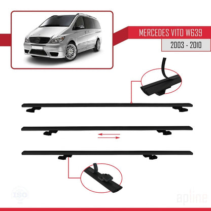 Compatible with Mercedes Vito 2 (W639) Pre-Facelift 2003-2010 BASIC Model Car Roof Rack Cross Bar Black Aluminium 3 Bars
