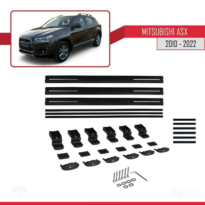 Compatible avec Mitsubishi ASX (GA) 2010-2022 BASIC Model Barres de Toit Railing Porte-Bagages de Voiture Noir Aluminium 3 Barres