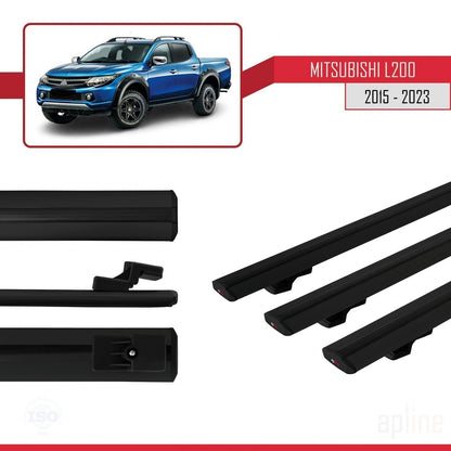 Compatible avec Mitsubishi L200 V 2015-2023 BASIC Model Barres de Toit Railing Porte-Bagages de Voiture Noir Aluminium 3 Barres