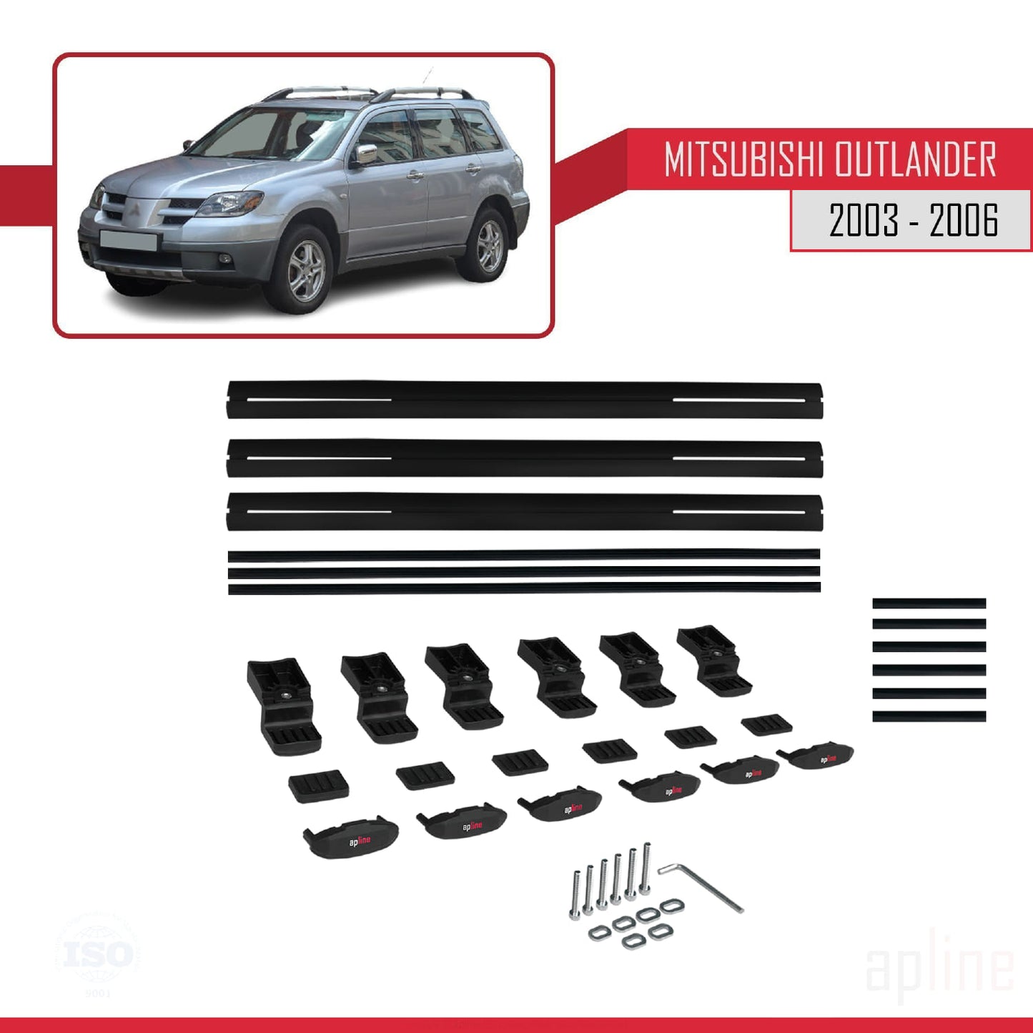 Compatible avec Mitsubishi Outlander 2003-2006 BASIC Model Barres de Toit Railing Porte-Bagages de Voiture Noir Aluminium 3 Barres