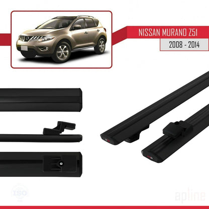 Compatible avec Nissan Murano 2 (Z51) 2008-2014 BASIC Model Barres de Toit Railing Porte-Bagages de Voiture Noir Aluminium 2 Barres