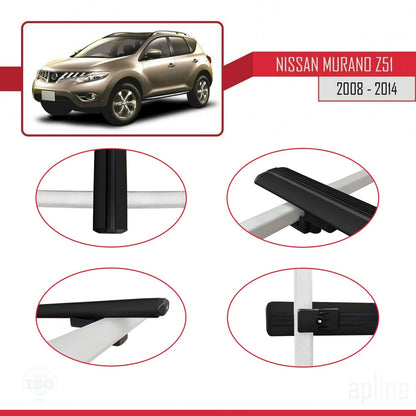 Compatible avec Nissan Murano 2 (Z51) 2008-2014 BASIC Model Barres de Toit Railing Porte-Bagages de Voiture Noir Aluminium 2 Barres