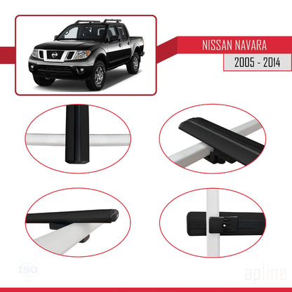 Compatible avec Nissan Navara 3 (D40) 2005-2014 BASIC Model Barres de Toit Railing Porte-Bagages de Voiture Noir Aluminium 2 Barres