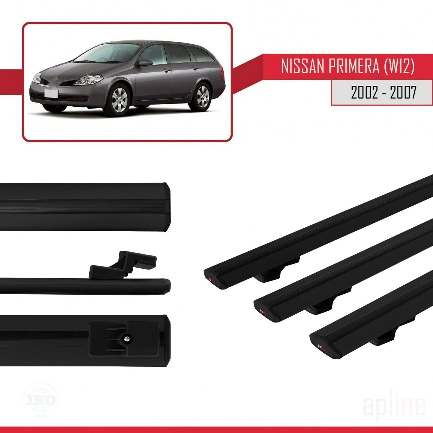 Compatible avec Nissan Primera 3 (W12) Traveller 2002-2007 BASIC Model Barres de Toit Railing Porte-Bagages de Voiture Noir Aluminium 3 Barres