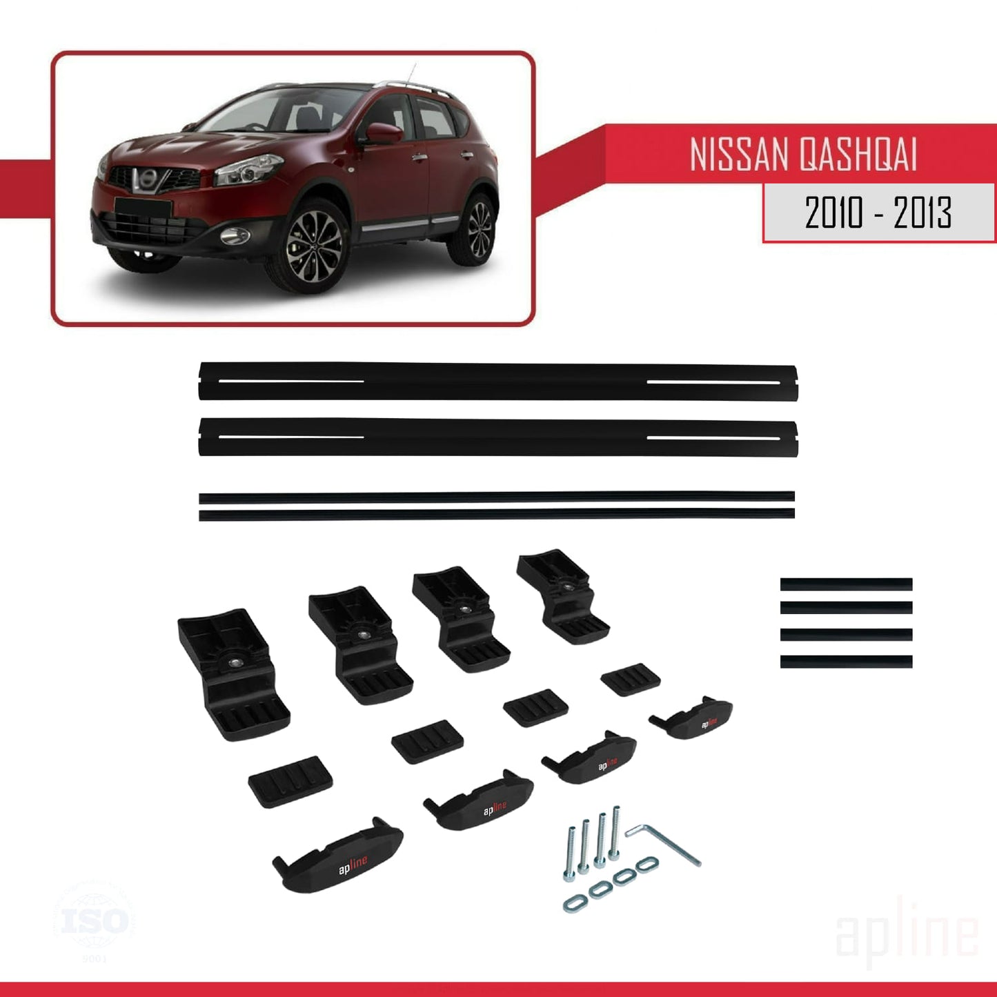 Compatible avec Nissan Qashqai (J10) Post-Facelift 2010-2013 BASIC Model Barres de Toit Railing Porte-Bagages de Voiture Noir Aluminium 2 Barres