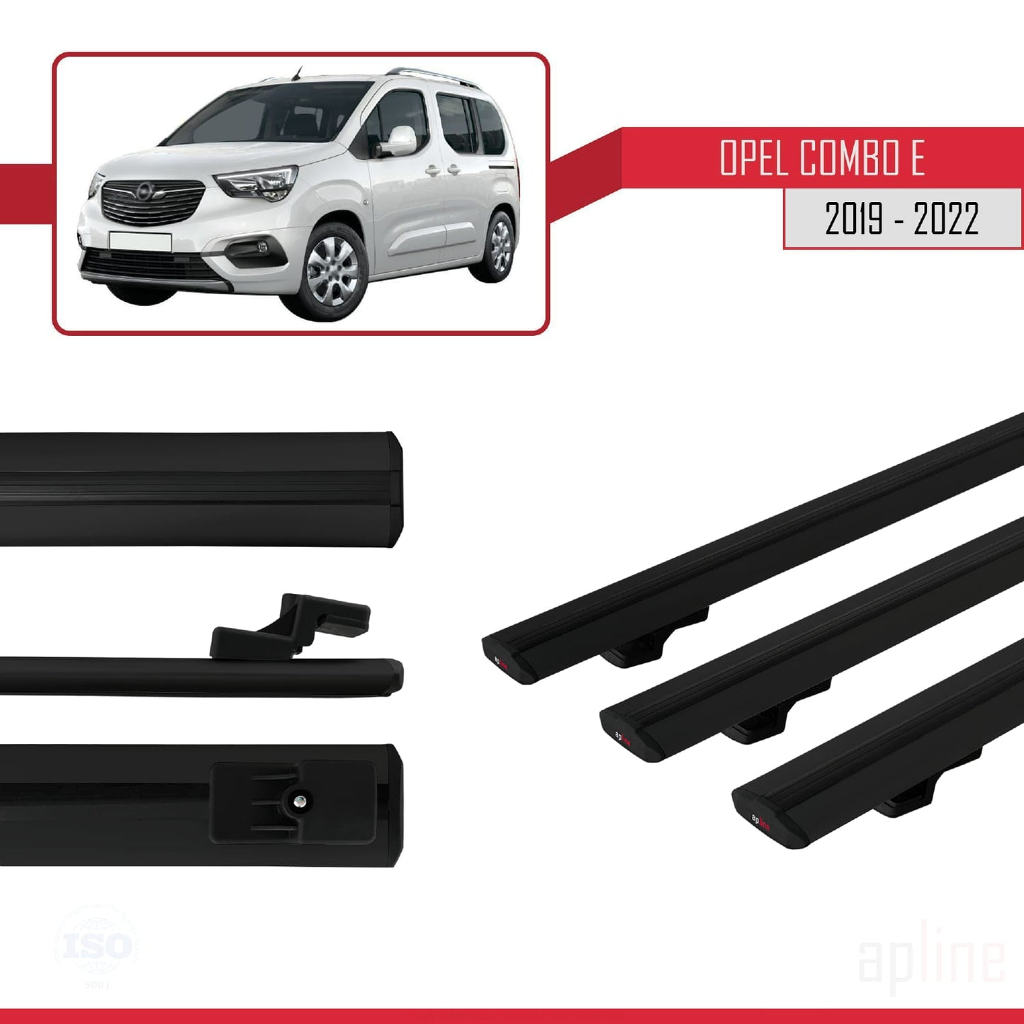 Compatible avec Opel Combo E Life 2019-2022 BASIC Model Barres de Toit Railing Porte-Bagages de Voiture Noir Aluminium 3 Barres