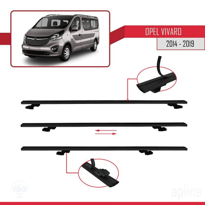 Compatible avec Opel Vivaro B 2014-2019 BASIC Model Barres de Toit Railing Porte-Bagages de Voiture Noir Aluminium 2 Barres