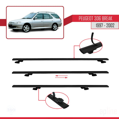 Compatible with Peugeot 306 SW 1997-2002 BASIC Model Car Roof Rack Cross Bar Black Aluminium 2 Bars