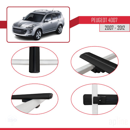 Compatible with Peugeot 4007 2007-2012 BASIC Model Car Roof Rack Cross Bar Black Aluminium 3 Bars