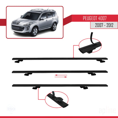 Compatible with Peugeot 4007 2007-2012 BASIC Model Car Roof Rack Cross Bar Black Aluminium 2 Bars