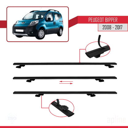 Compatible with Peugeot Bipper 2008-2017 BASIC Model Car Roof Rack Cross Bar Black Aluminium 3 Bars