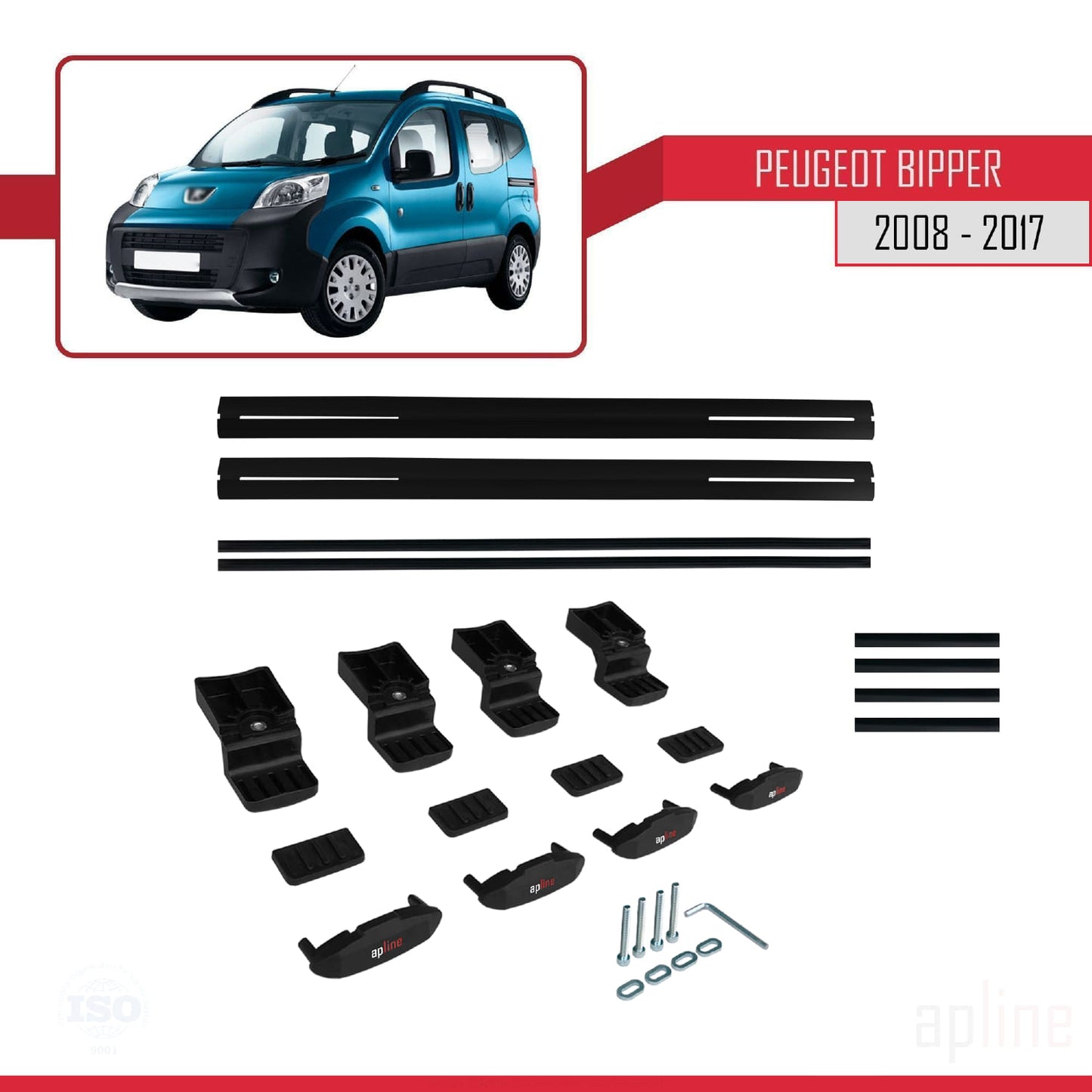 Compatible with Peugeot Bipper 2008-2017 BASIC Model Car Roof Rack Cross Bar Black Aluminium 2 Bars
