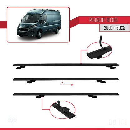 Compatible avec Peugeot Boxer 2 2007-2025 BASIC Model Barres de Toit Railing Porte-Bagages de Voiture Noir Aluminium 2 Barres