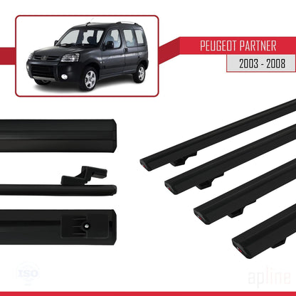 Compatible with Peugeot Partner Post-Facelift 2003-2008 BASIC Model Car Roof Rack Cross Bar Black Aluminium 4 Bars