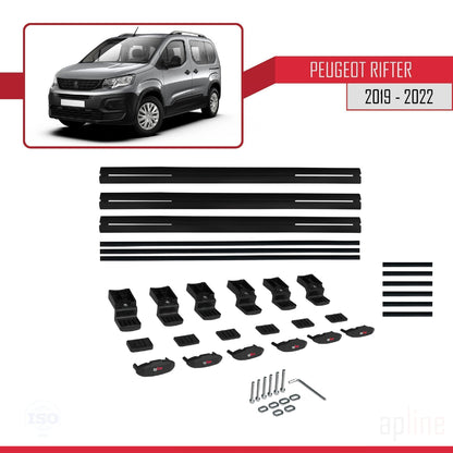 Compatible with Peugeot Rifter 2019-2022 BASIC Model Car Roof Rack Cross Bar Black Aluminium 3 Bars