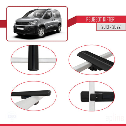 Compatible with Peugeot Rifter 2019-2022 BASIC Model Car Roof Rack Cross Bar Black Aluminium 4 Bars