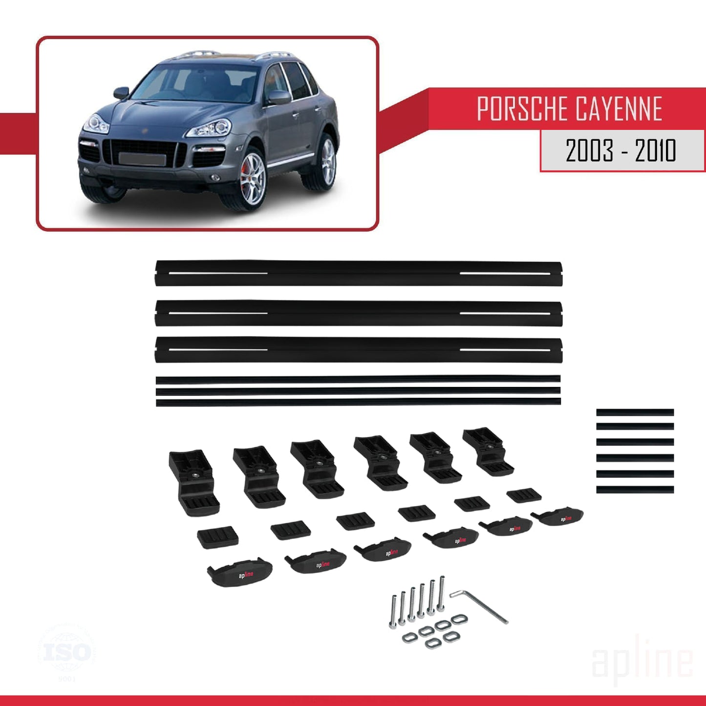 Compatible with Porsche Cayenne (9PA) 2003-2010 BASIC Model Car Roof Rack Cross Bar Black Aluminium 3 Bars