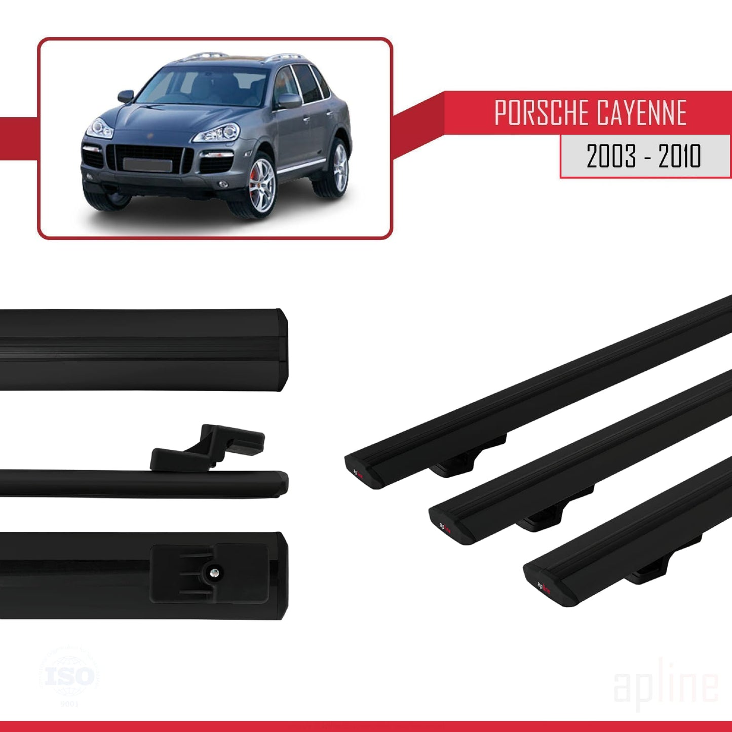Compatible with Porsche Cayenne (9PA) 2003-2010 BASIC Model Car Roof Rack Cross Bar Black Aluminium 3 Bars