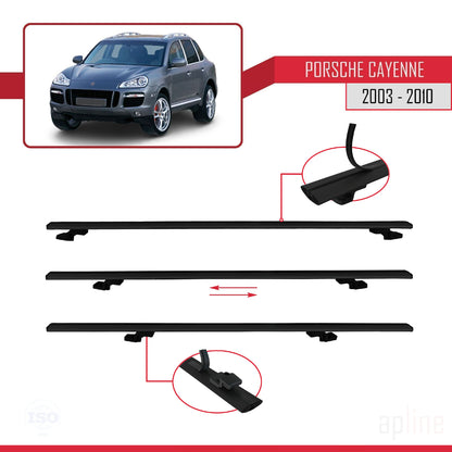 Compatible with Porsche Cayenne (9PA) 2003-2010 BASIC Model Car Roof Rack Cross Bar Black Aluminium 2 Bars