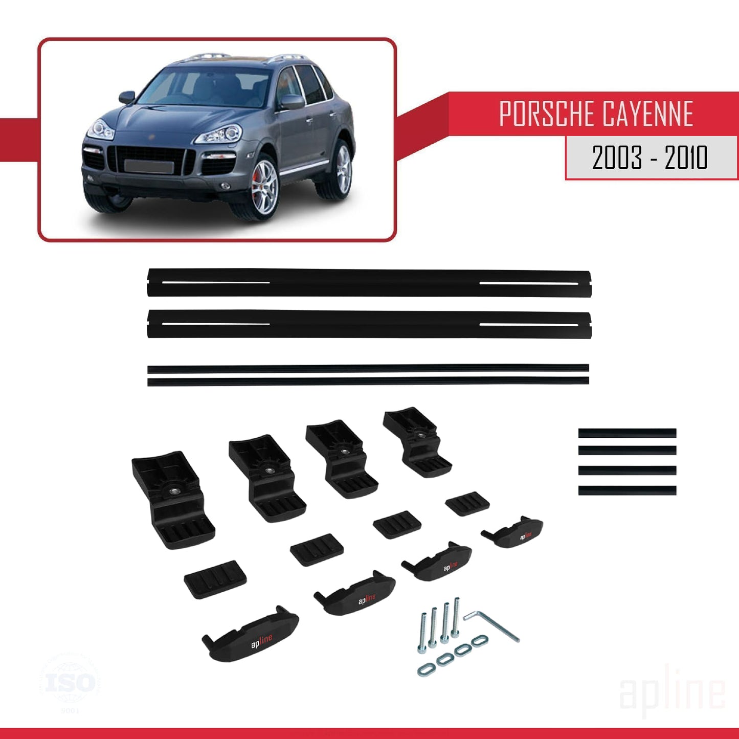 Compatible with Porsche Cayenne (9PA) 2003-2010 BASIC Model Car Roof Rack Cross Bar Black Aluminium 2 Bars