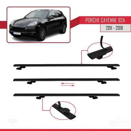 Compatible avec Porsche Cayenne 2 (92A) 2011-2018 BASIC Model Barres de Toit Railing Porte-Bagages de Voiture Noir Aluminium 3 Barres
