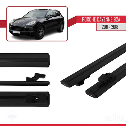 Compatible with Porsche Cayenne 2 (92A) 2011-2018 BASIC Model Car Roof Rack Cross Bar Black Aluminium 2 Bars