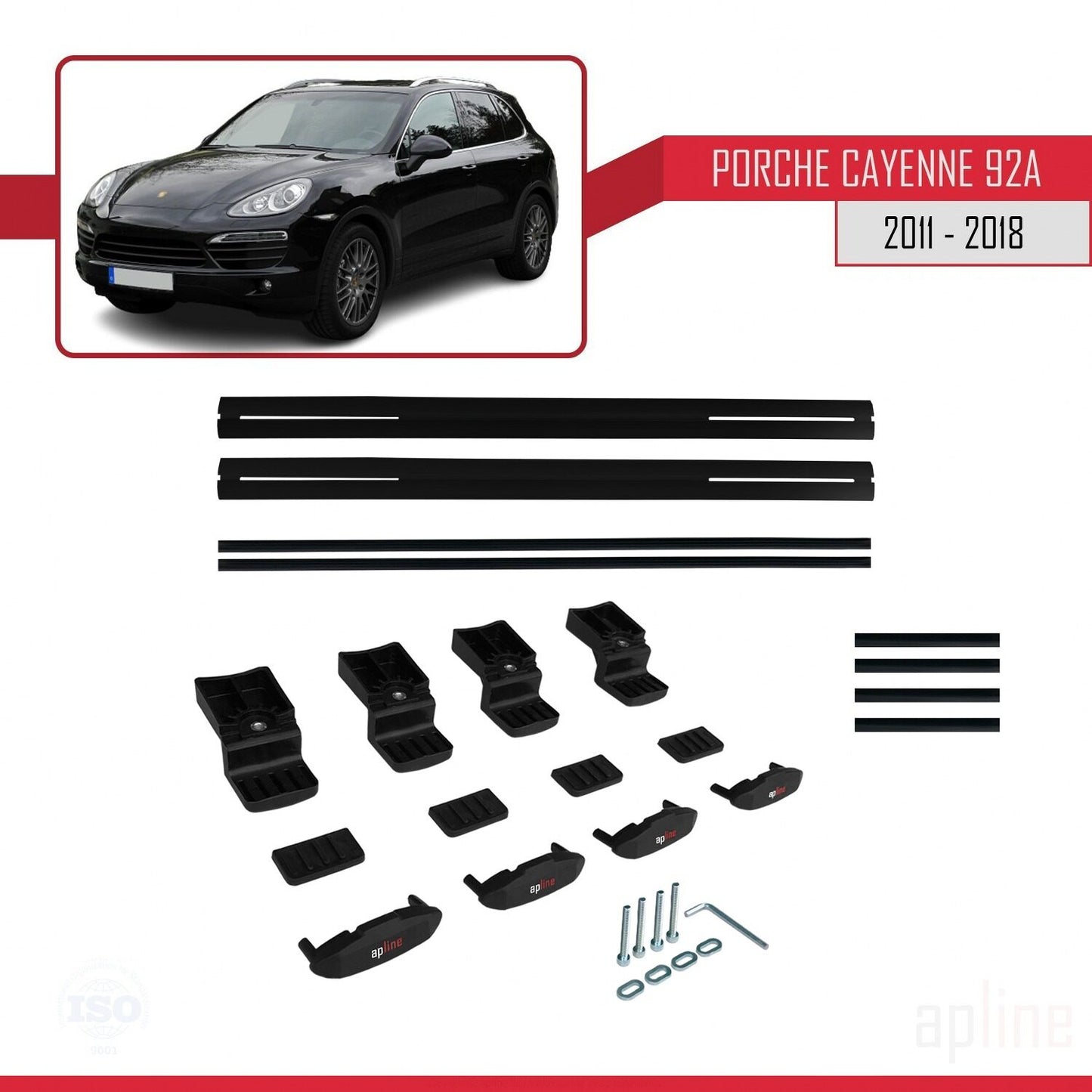 Compatible with Porsche Cayenne 2 (92A) 2011-2018 BASIC Model Car Roof Rack Cross Bar Black Aluminium 2 Bars