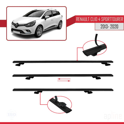Compatible avec Renault Clio 4 ST 2013-2020 BASIC Model Barres de Toit Railing Porte-Bagages de Voiture Noir Aluminium 2 Barres