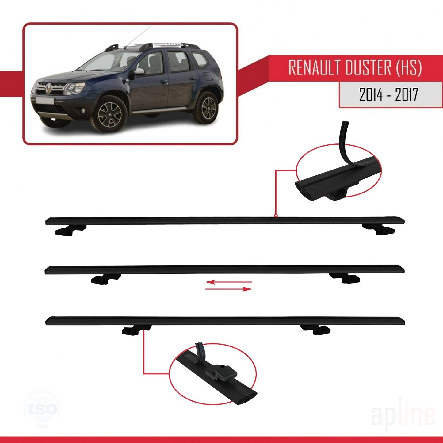 Compatible avec Renault Duster (HS) Post-Facelift 2014-2017 BASIC Model Barres de Toit Railing Porte-Bagages de Voiture Noir Aluminium 3 Barres