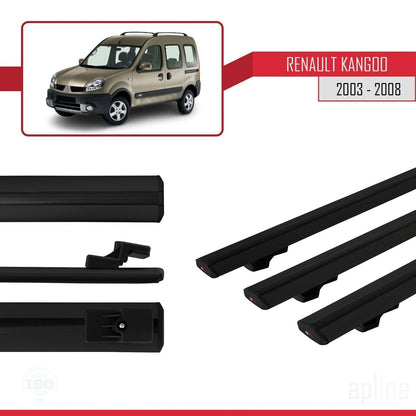 Compatible with Renault Kangoo (X76) Post-Facelift 2003-2008 BASIC Model Car Roof Rack Cross Bar Black Aluminium 3 Bars