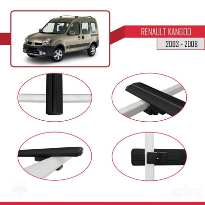 Compatible with Renault Kangoo (X76) Post-Facelift 2003-2008 BASIC Model Car Roof Rack Cross Bar Black Aluminium 3 Bars