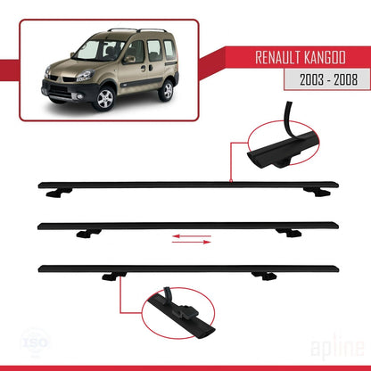 Compatible with Renault Kangoo (X76) Post-Facelift 2003-2008 BASIC Model Car Roof Rack Cross Bar Black Aluminium 3 Bars