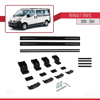 Compatible avec Renault Trafic 2 (X83) 2001-2014 BASIC Model Barres de Toit Railing Porte-Bagages de Voiture Noir Aluminium 2 Barres