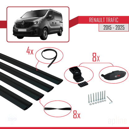 Compatible avec Renault Trafic 3 (X82) 2015-2025 BASIC Model Barres de Toit Railing Porte-Bagages de Voiture Noir Aluminium 4 Barres