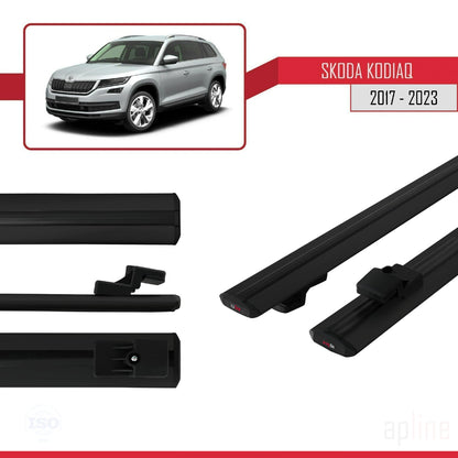 Compatible with Skoda Kodiaq 2017-2023 BASIC Model Car Roof Rack Cross Bar Black Aluminium 2 Bars