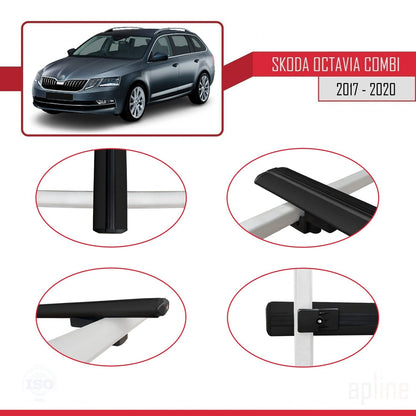 Compatible with Skoda Octavia 3 (5E) SW Post-Facelift 2017-2020 BASIC Model Car Roof Rack Cross Bar Black Aluminium 2 Bars