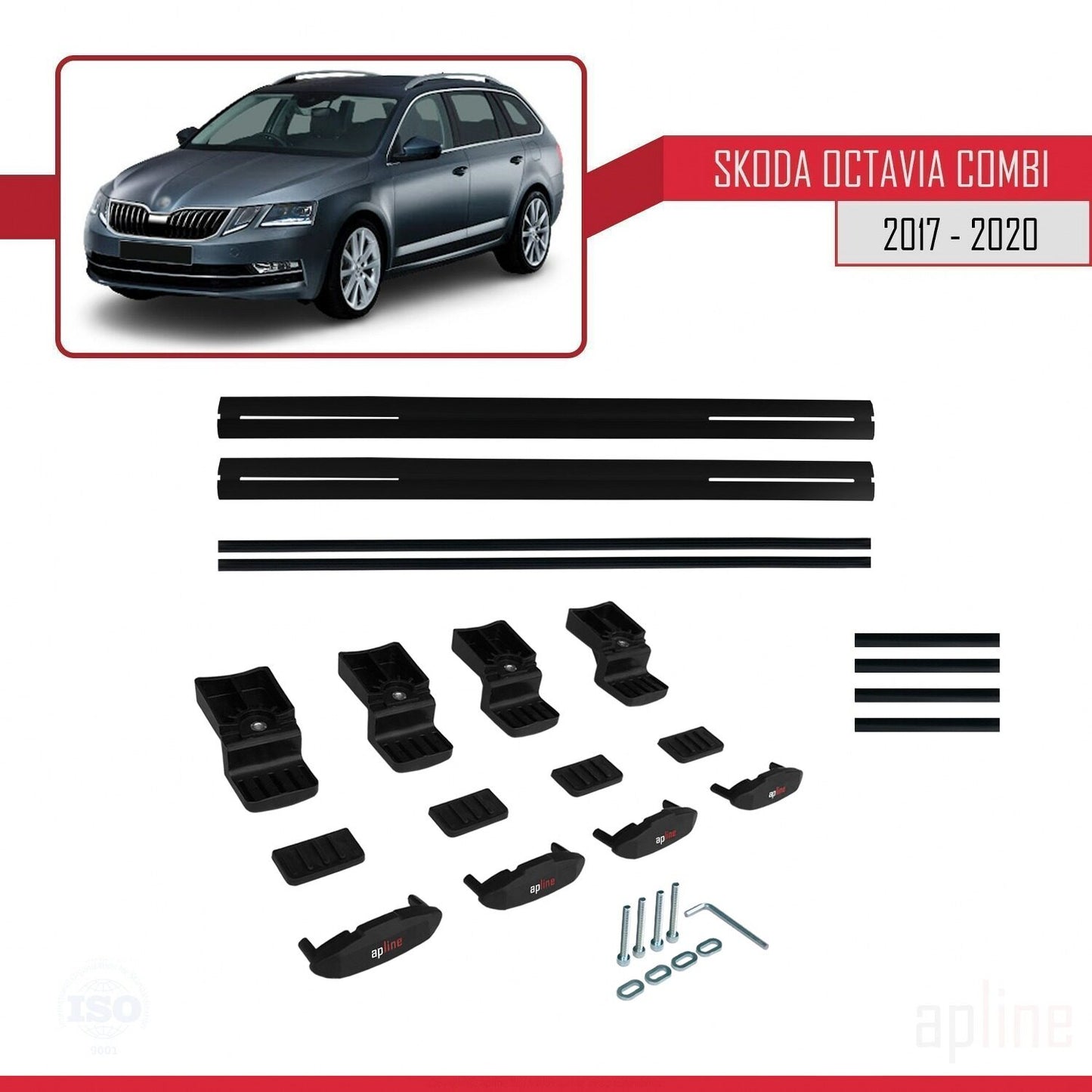 Compatible with Skoda Octavia 3 (5E) SW Post-Facelift 2017-2020 BASIC Model Car Roof Rack Cross Bar Black Aluminium 2 Bars