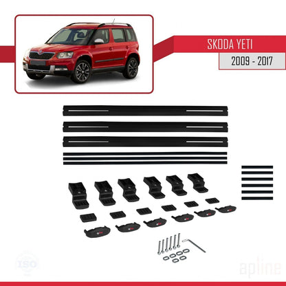 Compatible avec Skoda Yeti 2009-2017  BASIC Model Barres de Toit Railing Porte-Bagages de Voiture Noir Aluminium 3 Barres