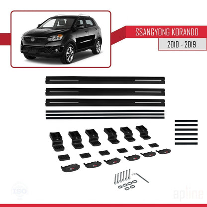 Compatible with Ssangyong Korando 3 (C200) 2010-2019 BASIC Model Car Roof Rack Cross Bar Black Aluminium 3 Bars