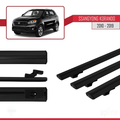 Compatible with Ssangyong Korando 3 (C200) 2010-2019 BASIC Model Car Roof Rack Cross Bar Black Aluminium 3 Bars