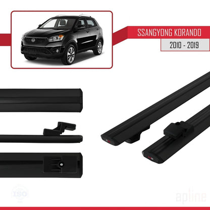 Compatible with Ssangyong Korando 3 (C200) 2010-2019 BASIC Model Car Roof Rack Cross Bar Black Aluminium 2 Bars