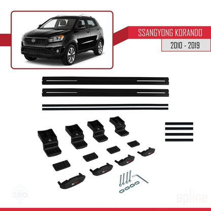 Compatible with Ssangyong Korando 3 (C200) 2010-2019 BASIC Model Car Roof Rack Cross Bar Black Aluminium 2 Bars
