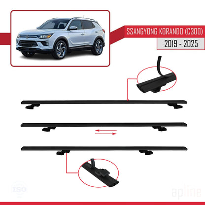 Compatible with Ssangyong Korando 4 (C300) 2019-2025 BASIC Model Car Roof Rack Cross Bar Black Aluminium 3 Bars