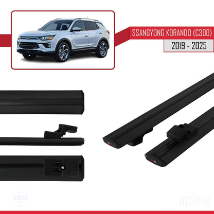 Compatible with Ssangyong Korando 4 (C300) 2019-2025 BASIC Model Car Roof Rack Cross Bar Black Aluminium 2 Bars