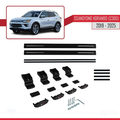 Compatible with Ssangyong Korando 4 (C300) 2019-2025 BASIC Model Car Roof Rack Cross Bar Black Aluminium 2 Bars