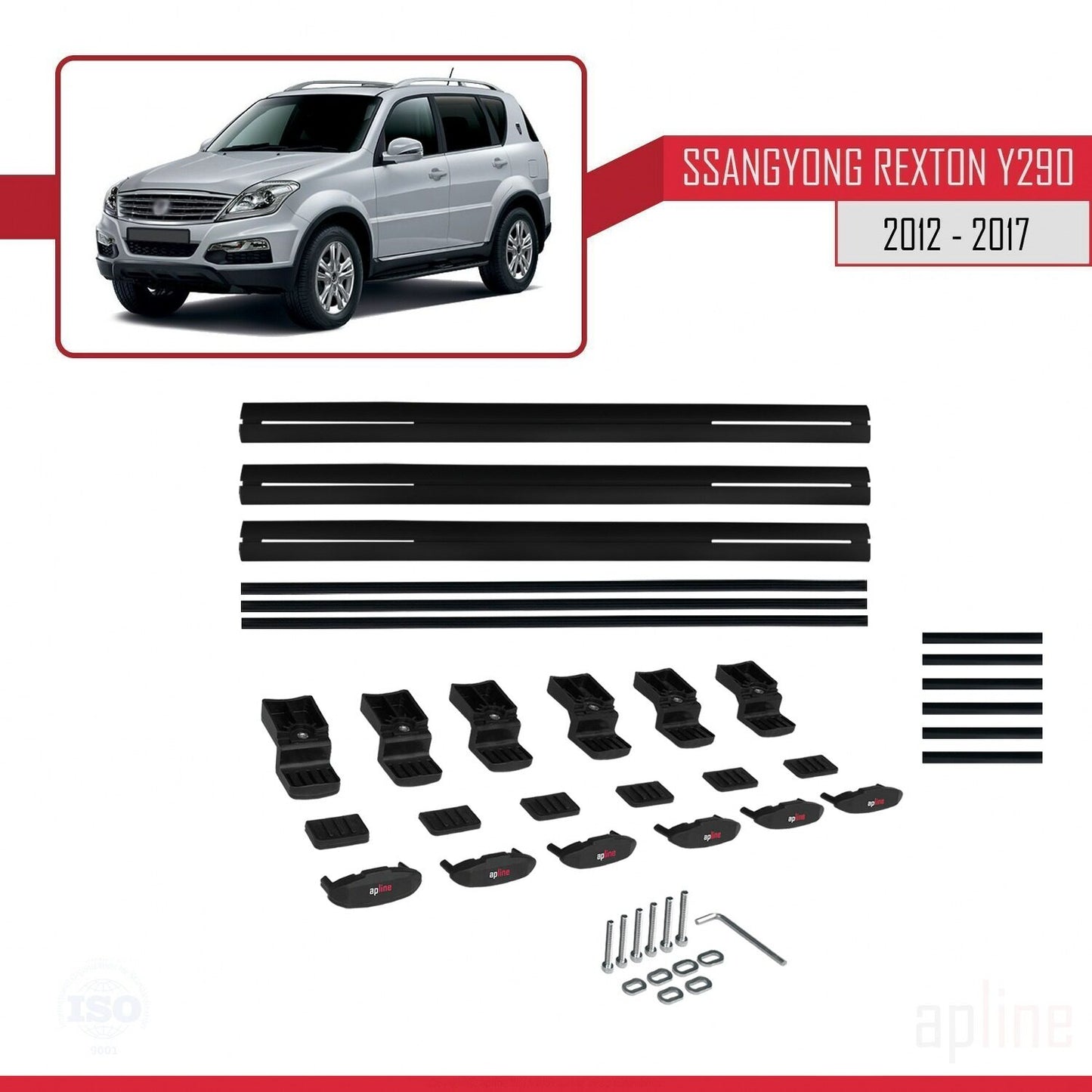 Compatible with Ssangyong Rexton (Y290) 2012-2017 BASIC Model Car Roof Rack Cross Bar Black Aluminium 3 Bars