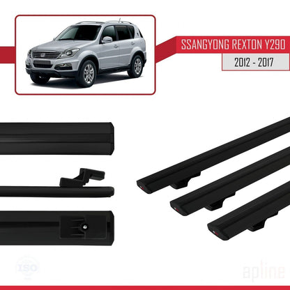 Compatible with Ssangyong Rexton (Y290) 2012-2017 BASIC Model Car Roof Rack Cross Bar Black Aluminium 3 Bars