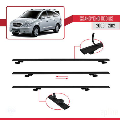 Compatible avec Ssangyong Rodius 2005-2012 BASIC Model Barres de Toit Railing Porte-Bagages de Voiture Noir Aluminium 3 Barres
